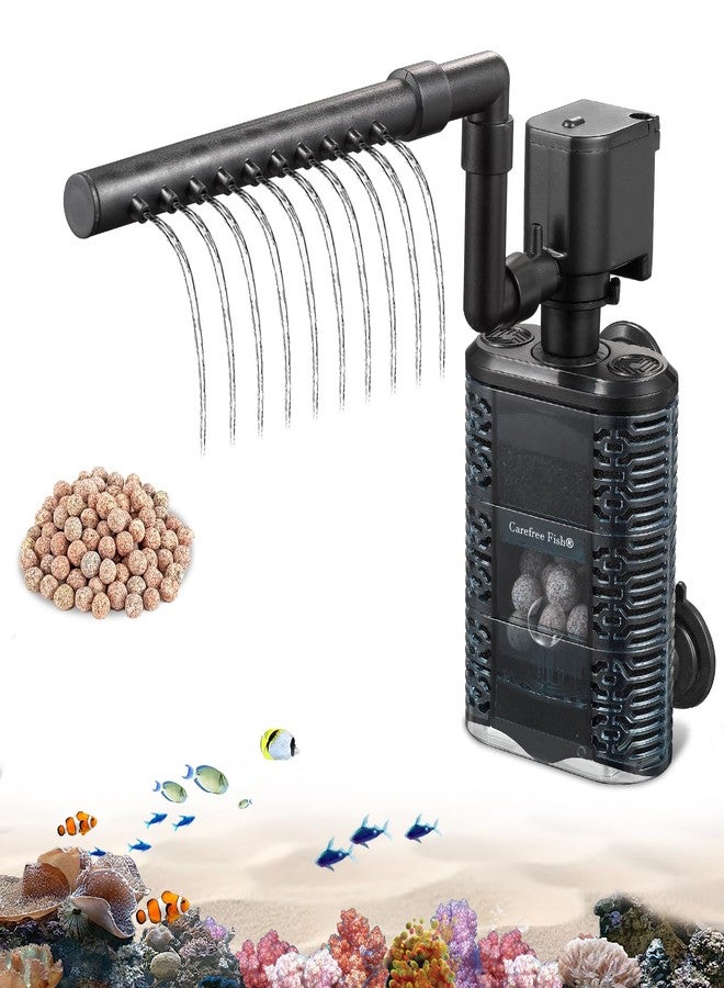 Carefree Fish فلتر إسفنجي صغير لأحواض الأسماك من كيرفري، مناسب لأحواض الأسماك من 3 إلى 15 جالون، هادئ للاستخدام في المياه المالحة والعذبة، مزود بكرات ترشيح بيولوجية وإسفنجة ترشيح بيولوجية. - Image 1